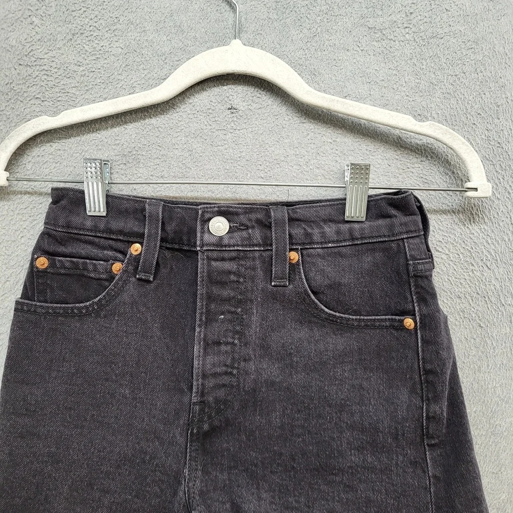 Levi's 501 Womens‎ Shorts 24 Black Big E Ribcage Cut Off High Rise Button Fly